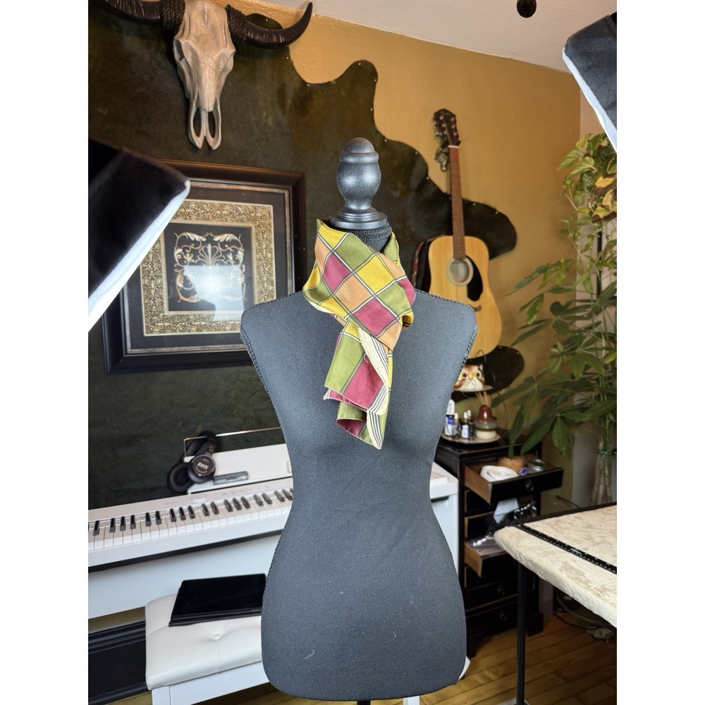 Women's Multicolor Plaid Rectangle Scarf Wrap w/ Striped Border 54 x 8 in